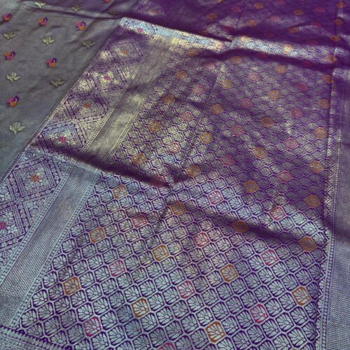 Purple Shade Booti Pattern Tissue Silk Saree - Image 4