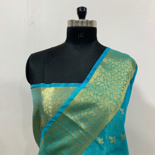 Booti Pattern Organza Silk Saree in Sapphire Shade