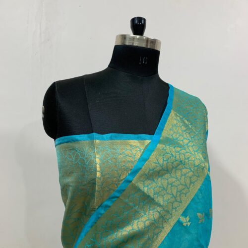 Booti Pattern Organza Silk Saree in Sapphire Shade - Image 2