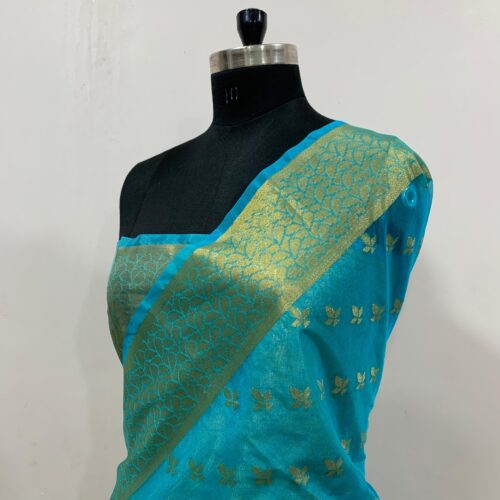 Booti Pattern Organza Silk Saree in Sapphire Shade - Image 3