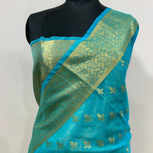 Booti Pattern Organza Silk Saree in Sapphire Shade - Image 4