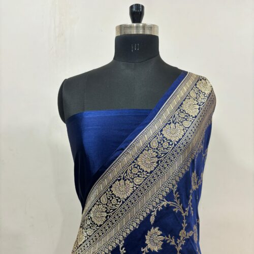 Navy Blue Shade Jaal Design Mashru Silk Saree