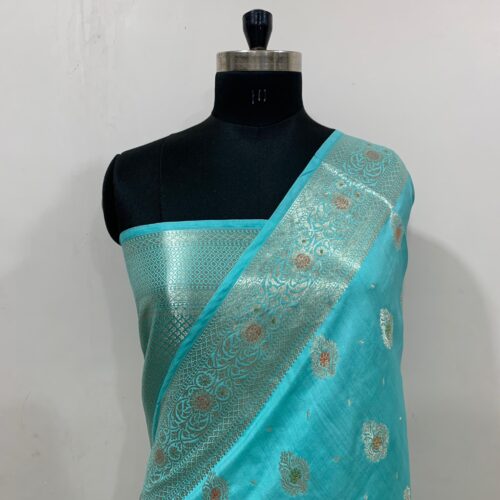 Rama Shade Booti Design Pure Dupian Silk Saree
