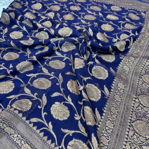 Royal Blue Shade Pure Chiffon Khaddi Silk Saree