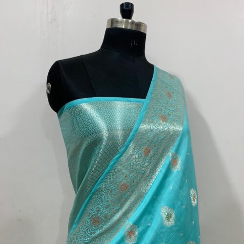 Rama Shade Booti Design Pure Dupian Silk Saree - Image 2