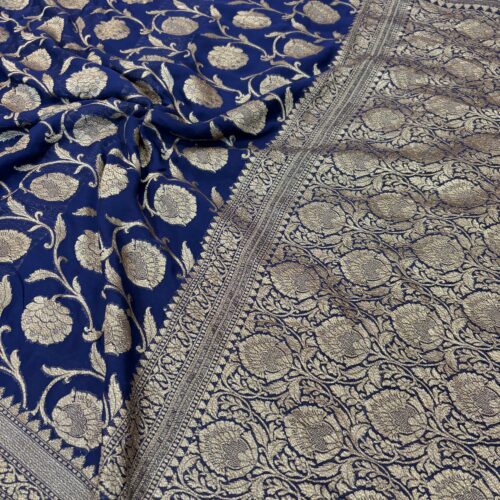 Royal Blue Shade Pure Chiffon Khaddi Silk Saree - Image 2