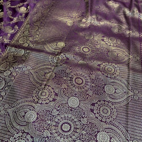 Purple Color Flower Design Mulberry Silk Saree - Image 3