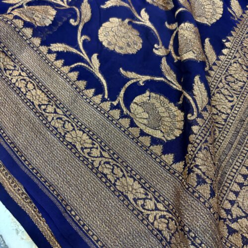 Royal Blue Shade Pure Chiffon Khaddi Silk Saree - Image 3