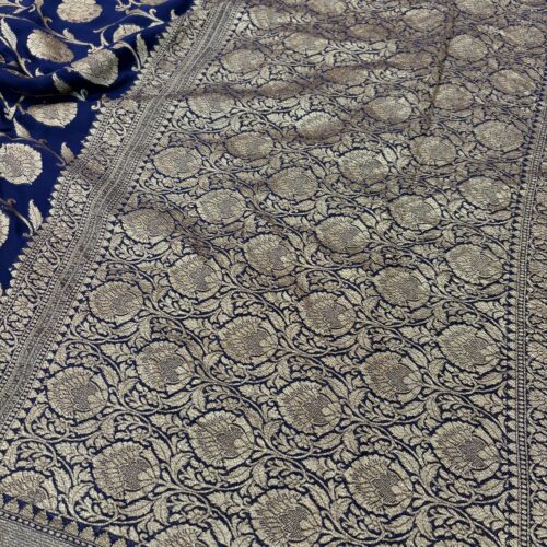 Royal Blue Shade Pure Chiffon Khaddi Silk Saree - Image 4