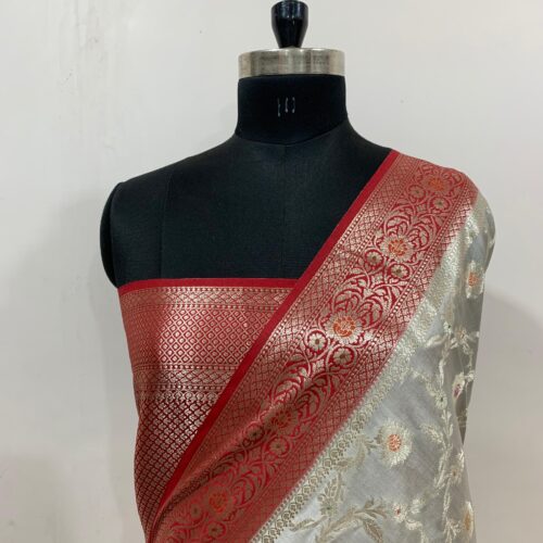 Grey Shade Jaal Design Pure Chiniya Silk Saree