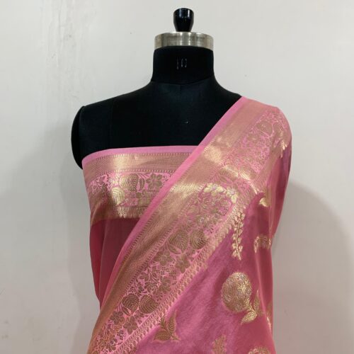 Pink Shade Booti Design Pure Dupian Silk Saree