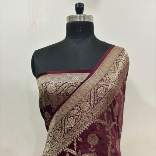 Wine Shade Jaal Design Mashru Silk Saree
