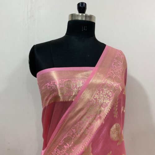 Pink Shade Booti Design Pure Dupian Silk Saree - Image 2