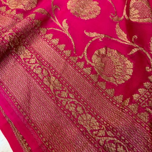 Pink Shade Pure Chiffon Khaddi Silk Saree - Image 3