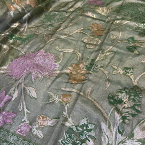 Green Shade Jaal Pattern Tissue Silk Saree