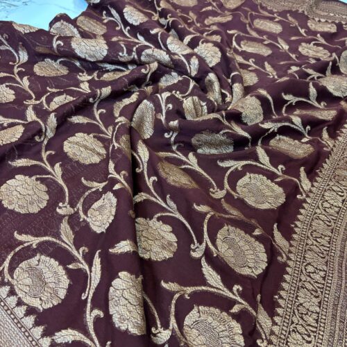 Brown Shade Pure Chiffon Khaddi Silk Saree