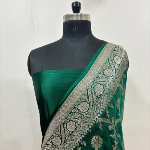 Bottle Green Shade Jaal Design Mashru Silk Saree