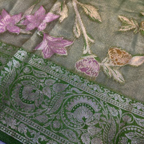 Green Shade Jaal Pattern Tissue Silk Saree - Image 2