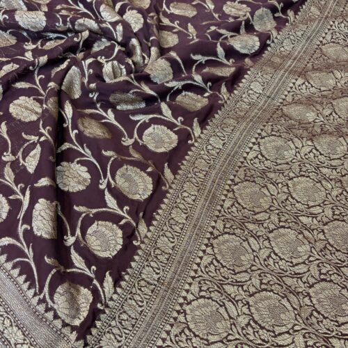 Brown Shade Pure Chiffon Khaddi Silk Saree - Image 2
