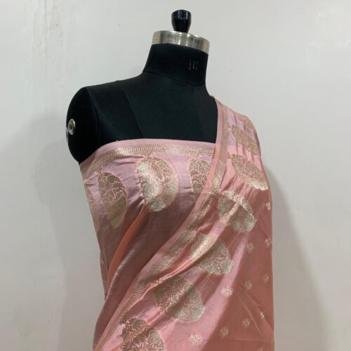 Peach Shade Booti Design Pure Dupian Silk Saree - Image 3