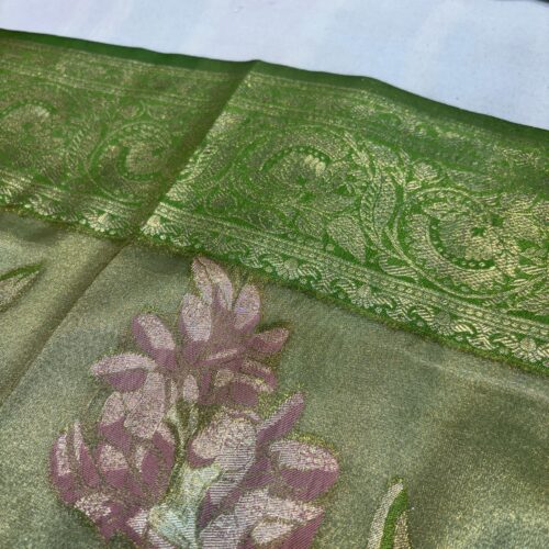 Green Shade Jaal Pattern Tissue Silk Saree - Image 3