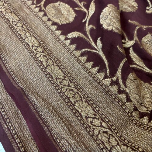 Brown Shade Pure Chiffon Khaddi Silk Saree - Image 3
