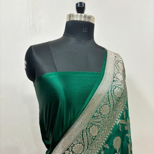 Bottle Green Shade Jaal Design Mashru Silk Saree - Image 3