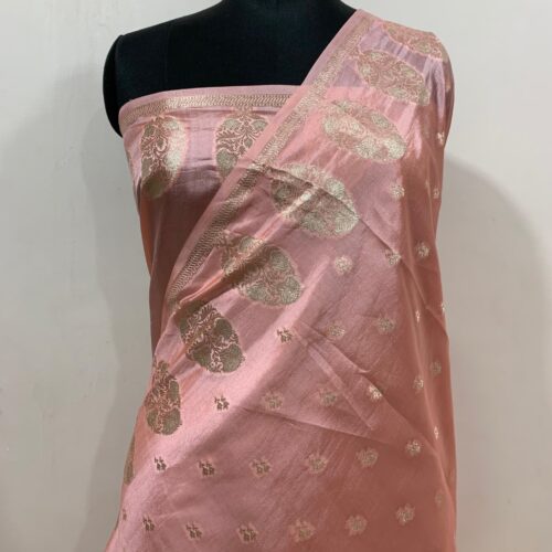 Peach Shade Booti Design Pure Dupian Silk Saree - Image 4