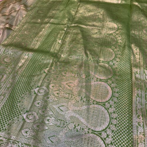 Green Shade Jaal Pattern Tissue Silk Saree - Image 4