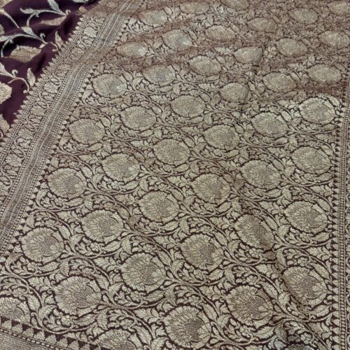 Brown Shade Pure Chiffon Khaddi Silk Saree - Image 4