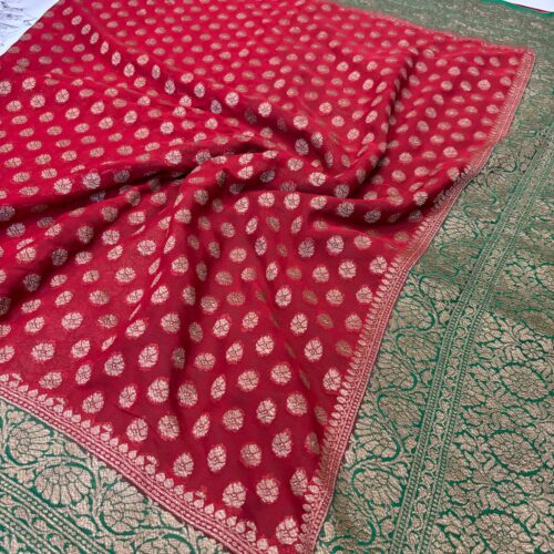 Red Shade Pure Chiffon Khaddi Silk Saree