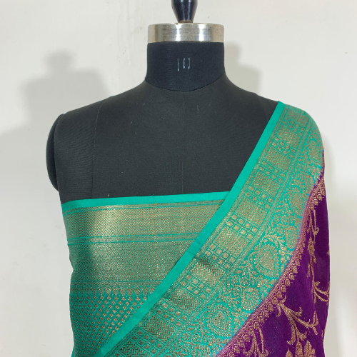 Classic Banarasi Jaal Pattern Georgette Saree - Zari Work In Body