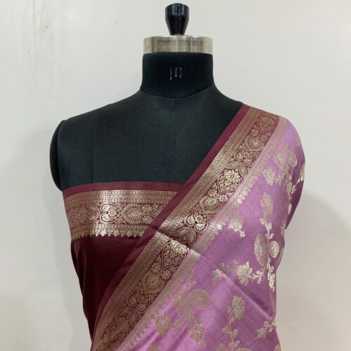 Pink Shade Jaal Design Pure Dupian Silk Saree