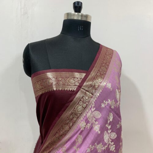 Pink Shade Jaal Design Pure Dupian Silk Saree - Image 2