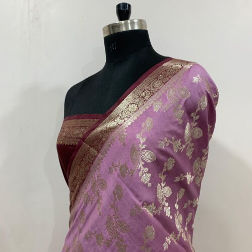 Pink Shade Jaal Design Pure Dupian Silk Saree - Image 3