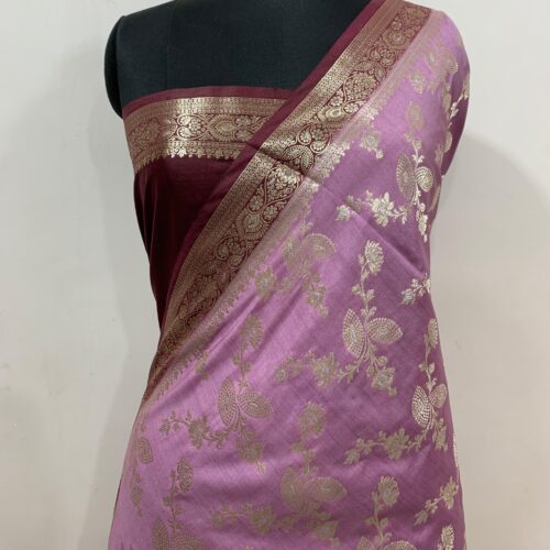 Pink Shade Jaal Design Pure Dupian Silk Saree - Image 4