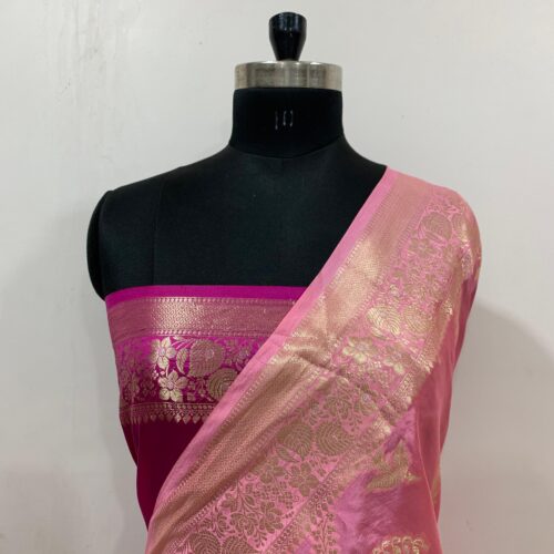 Pink Shade Booti Design Pure Dupian Silk Saree