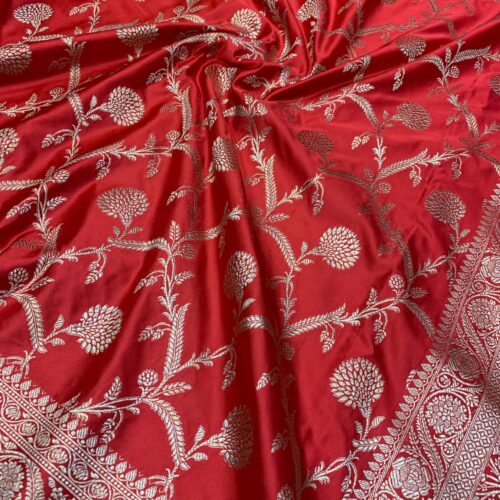 Red Shade Jaal Design Mashru Silk Saree