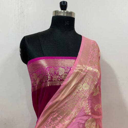 Pink Shade Booti Design Pure Dupian Silk Saree - Image 2