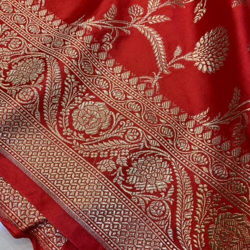 Red Shade Jaal Design Mashru Silk Saree - Image 2