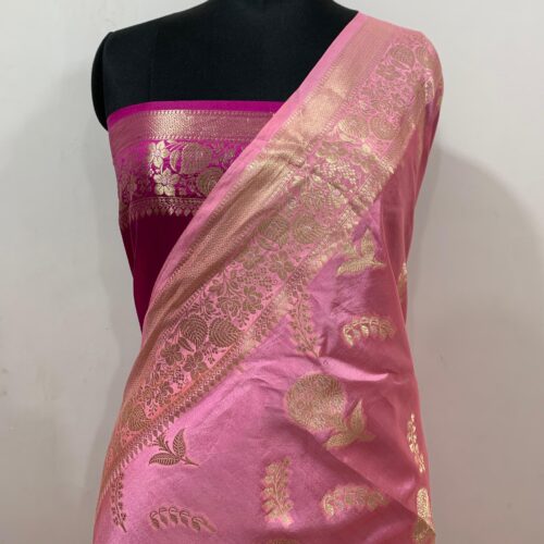 Pink Shade Booti Design Pure Dupian Silk Saree - Image 4