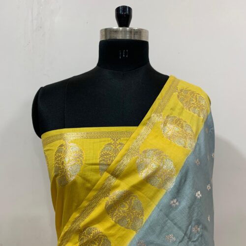 Grey Shade Booti Design Pure Dupian Silk Saree