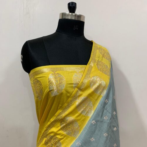 Grey Shade Booti Design Pure Dupian Silk Saree - Image 2