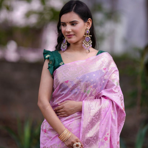 Elegant Banarasi Semi-Georgette Saree with Rich Zari Work