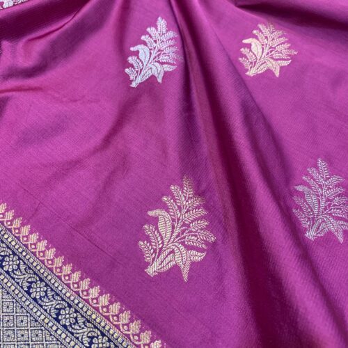 Soft Ultra Mashru Butta Pink and Navy Blue Color Saree - Image 2