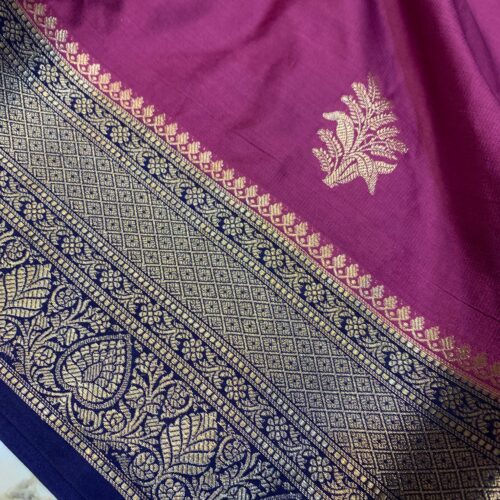 Soft Ultra Mashru Butta Pink and Navy Blue Color Saree - Image 3