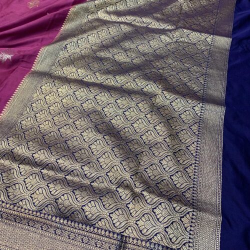 Soft Ultra Mashru Butta Pink and Navy Blue Color Saree - Image 4