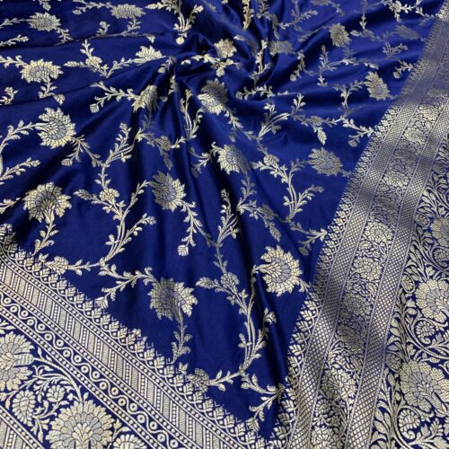 Navy Blue Shade Jaal Design Mashru Silk Saree