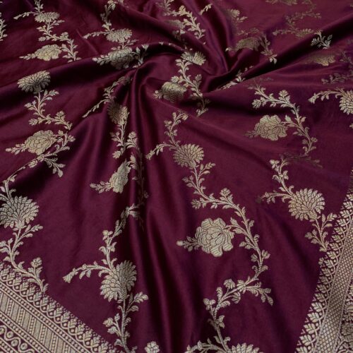 Dark Maroon Shade Jaal Design Mashru Silk Saree