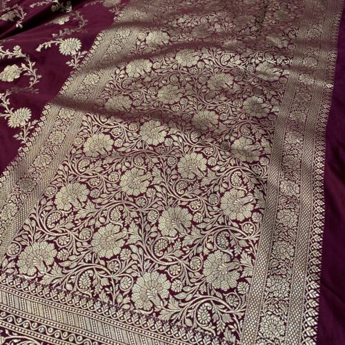 Dark Maroon Shade Jaal Design Mashru Silk Saree - Image 3